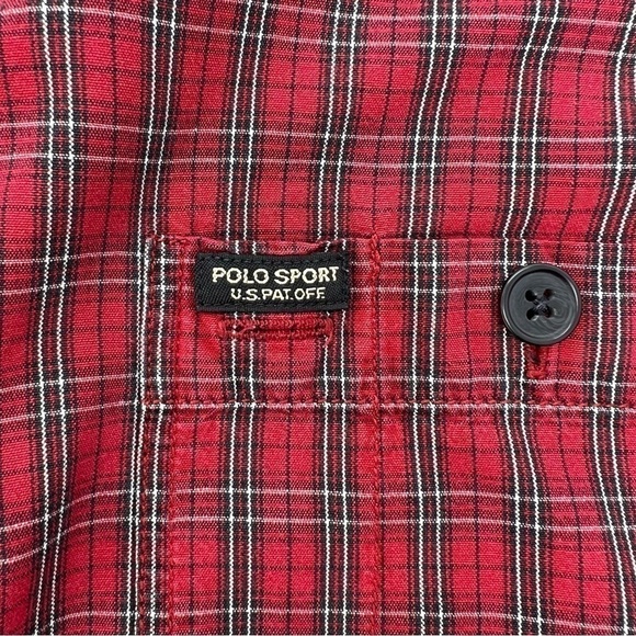 Polo Sport Plaid Button Down Shirt Men’s Large Red Black White Long Sleeve EUC - Picture 5 of 7